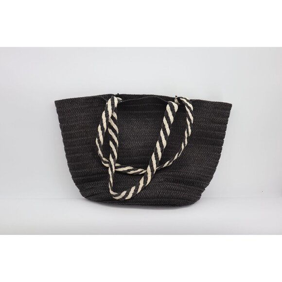 Rachel Zoe For Box Of Style Black & Beige Woven Straw Tote Bag With Braided Hand - Picture 9 of 9